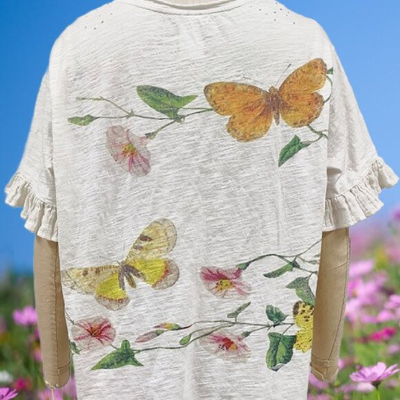 BlueVelvet Butterfly Top With Ruffle Sleeve - Picture 2 of 9